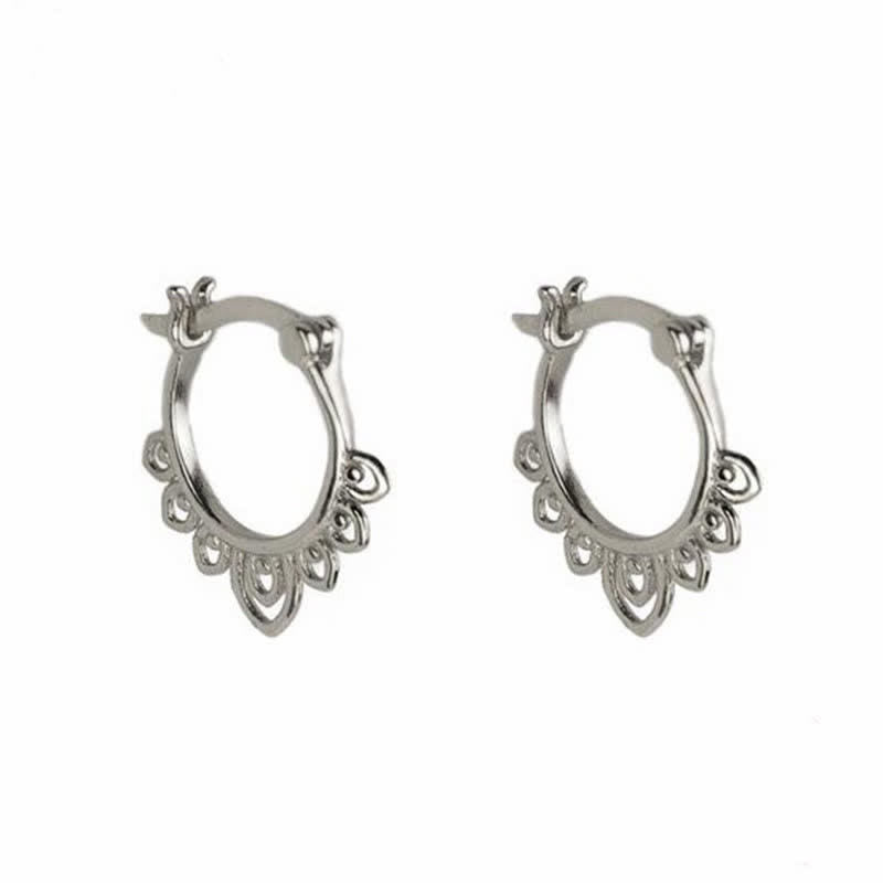 Round Lotus Flower Pattern Luck Hoop Earrings - Image 3