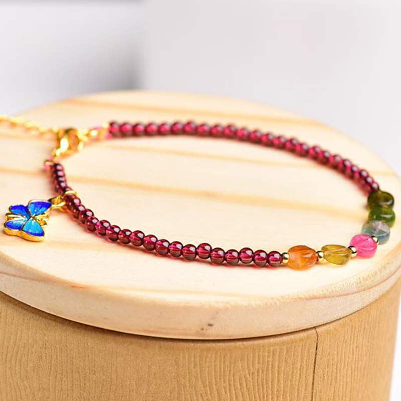 Garnet Tourmaline Butterfly Protection Bracelet Anklet - Image 9