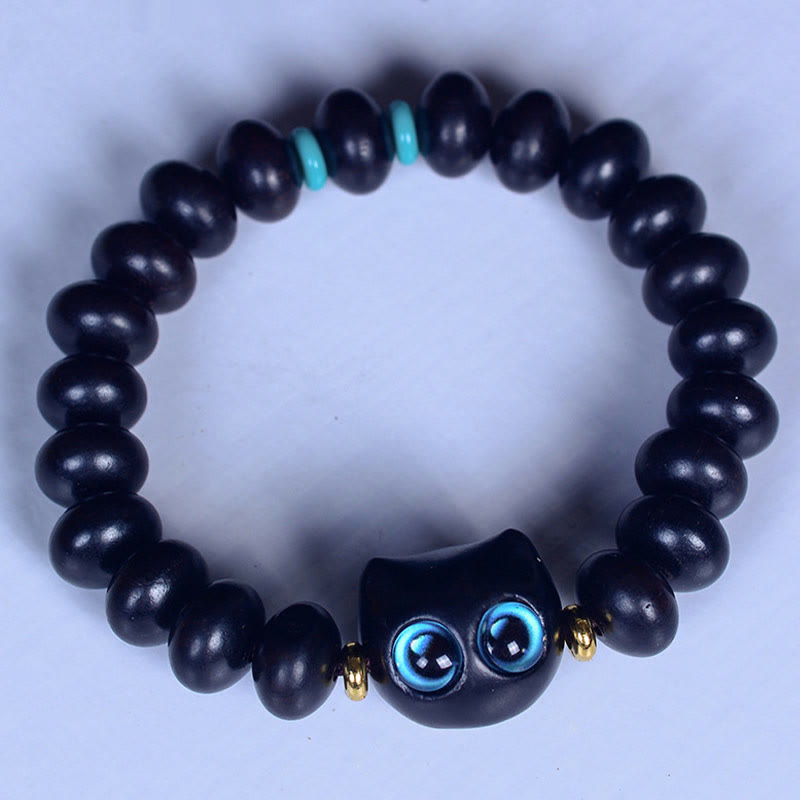 Ebony Wood Liuli Glass Lovely Cat Peace Balance Bracelet - Image 3