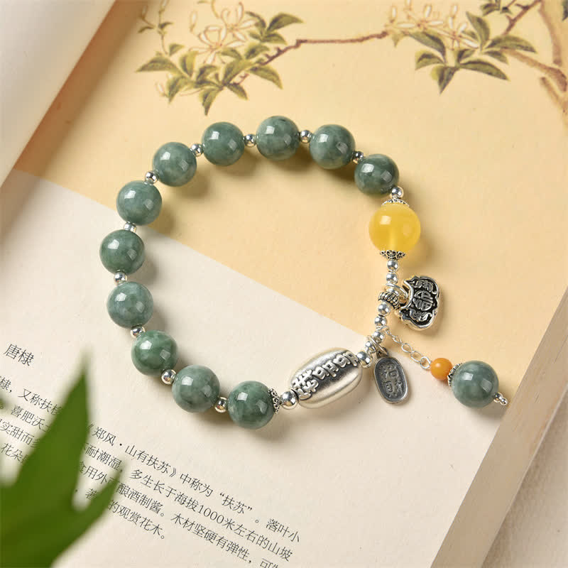 925 Sterling Silver Cyan Jade Amber Success Bracelet - Image 9