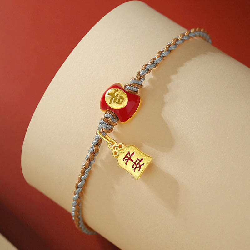 925 Sterling Silver Handmade Auspicious Chinese Character Blessing Braided String Bracelet - Image 3