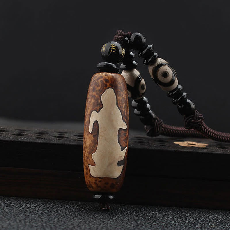 Tibet Om Mani Padme Hum Dzi Bead Avalokitesvara Pattern Wealth Necklace Pendant - Image 3