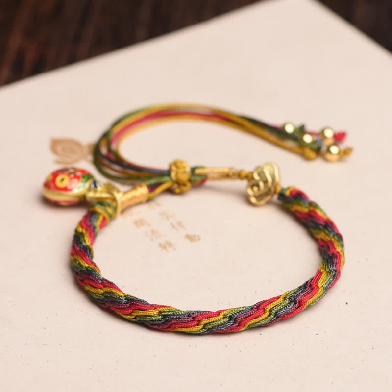 Gold Swallowing Beast Family Luck Reincarnation Knot Colorful String Bracelet - Image 3