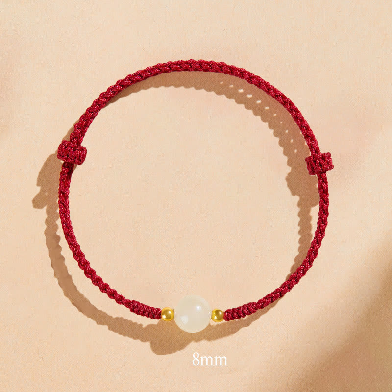 Handcrafted Round Jade Lucky Bead Prosperity Braided Bracelet - Image 5