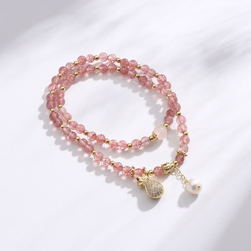 Strawberry Quartz Money Bag Positive Charm Double Wrap Bracelet - Image 3