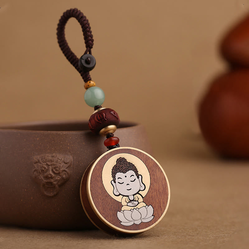 Ebony Wood Rosewood Buddha Avalokitesvara Om Mani Padme Hum Balance Car Key Chain Decoration - Image 11