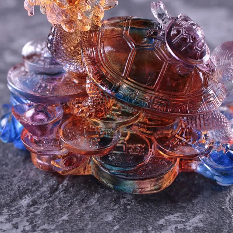 Feng Shui Dragon Turtle Coins Handmade Liuli Crystal Luck Art Piece Home Office Decoration - Image 12