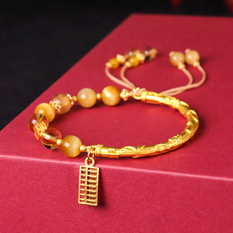 Natural Tiger Eye Citrine Abacus Charm Protection Bracelet