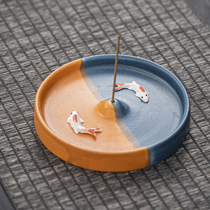Koi Fish Pattern Spiritual Healing Ceramic Incense Stick Burner Decoration - Image 3
