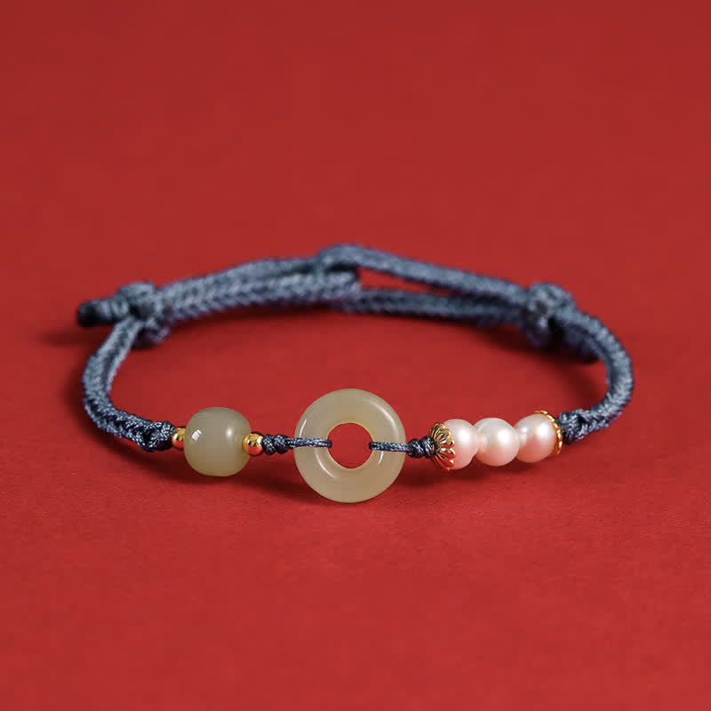 Natural Hetian Jade Pearl Peace Buckle Luck Bracelet - Image 14