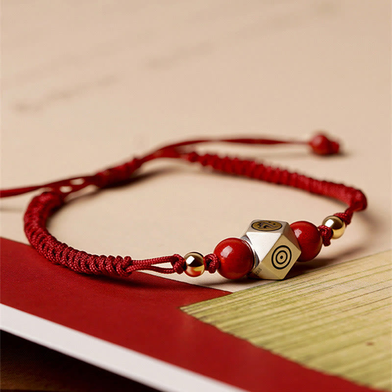 Handmade 925 Sterling Silver Chinese Zodiac Natal Buddha Cinnabar Calm Braided Bracelet