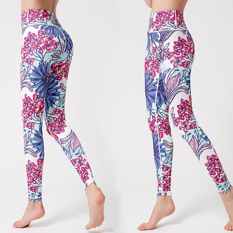 Colorful Flower Petal Leaves Print Sports Exercise Fitness High Waist Leggings Women's Yoga Pants - Image 11