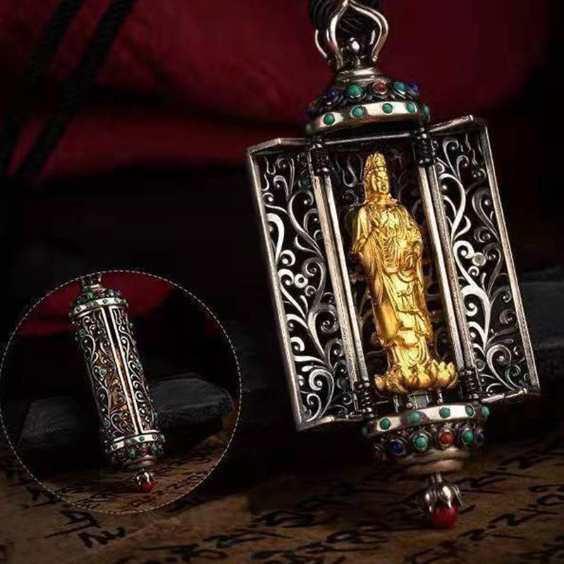 Tibetan Avalokitesvara Silver Wealth Protection Decoration - Image 4