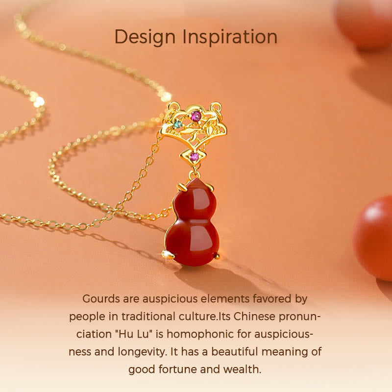 925 Sterling Silver Red Agate Gourd Auspicious Clouds Confidence Bracelet Necklace Pendant Earrings Set - Image 5