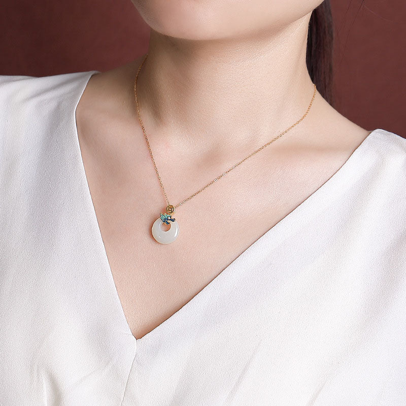 925 Sterling Silver Plated Gold Year of the Dragon Hetian Jade Peace Buckle Copper Coin Abundance Necklace Pendant - Image 5