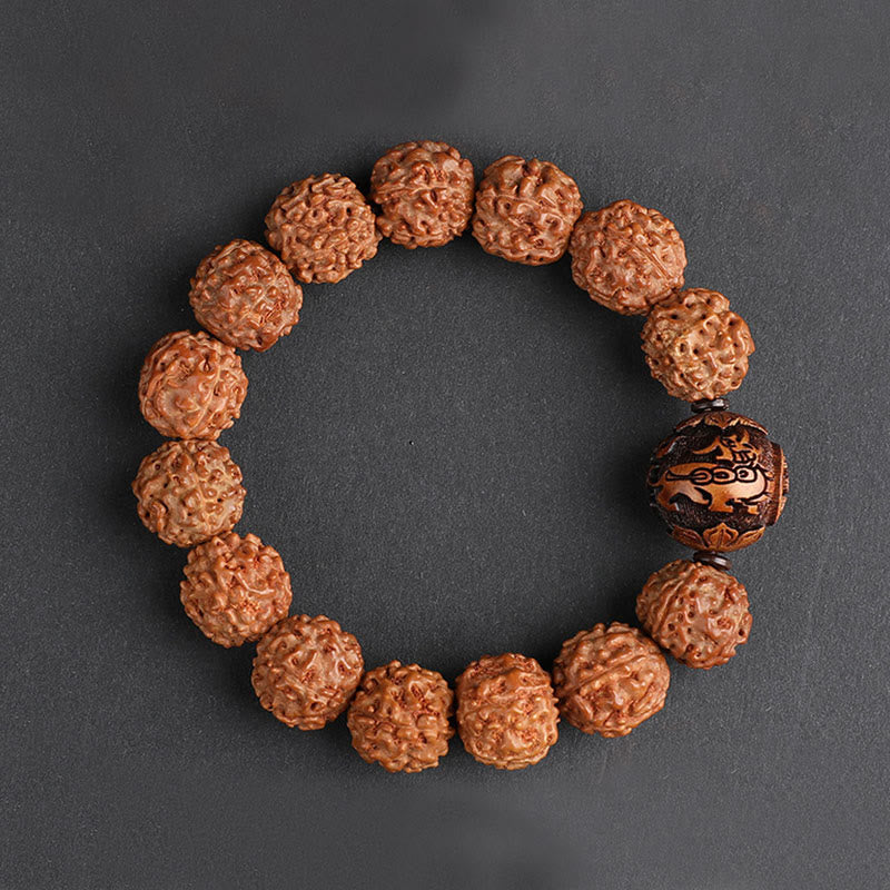 Tibet Rudraksha Bodhi Seed PiXiu Copper Coin Wealth Luck Bracelet - Image 7