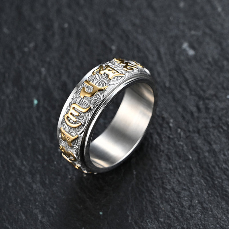 Om Mani Padme Hum Balance Calm Titanium Steel Ring
