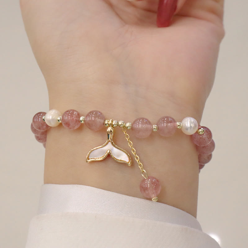 Strawberry Quartz Pearl Elk Smiley Face Fishtail Fu Character Charm Healing Bracelet - Image 8