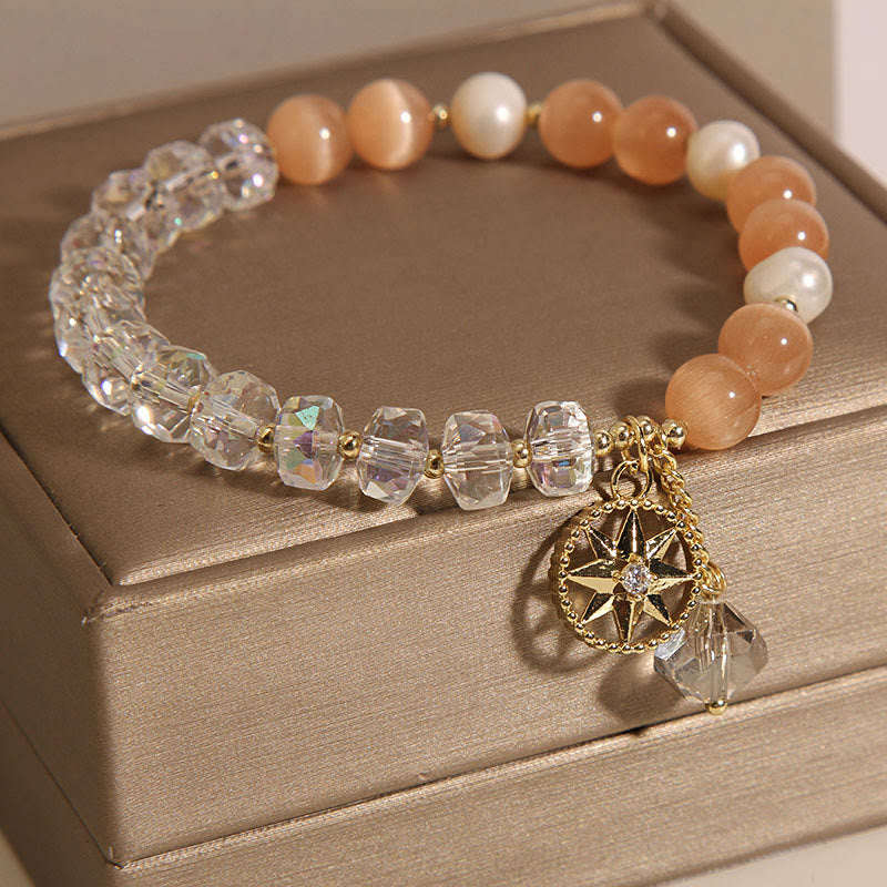 Orange Cat's Eye White Crystal Star Support Bracelet - Image 4