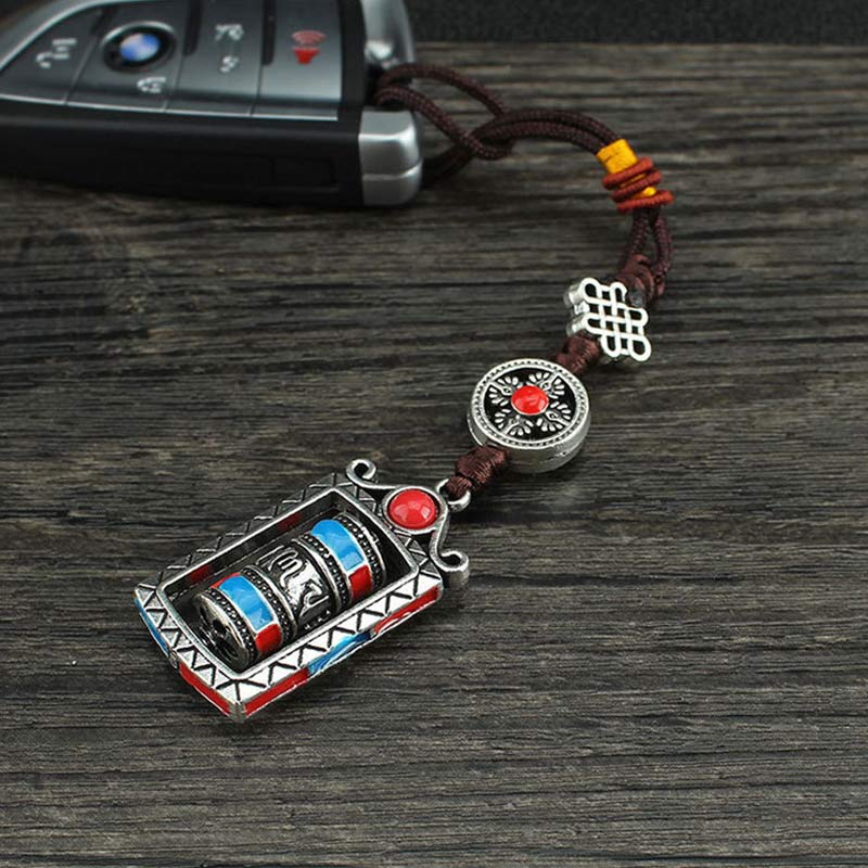 Six True Words Prayer Wheel Rotation Knot Blessing Keychain Decoration - Image 14