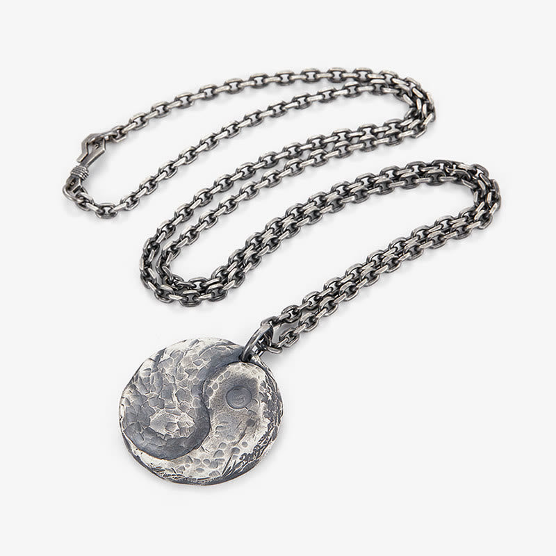 990 Sterling Silver Yin Yang Hammer Texture Harmony Necklace Pendant - Image 10