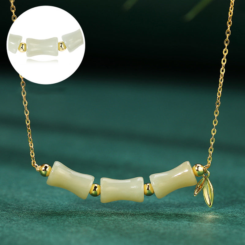 925 Sterling Silver Hetian Jade Bamboo Fu Character Prosperity Necklace Pendant Bracelet - Image 4