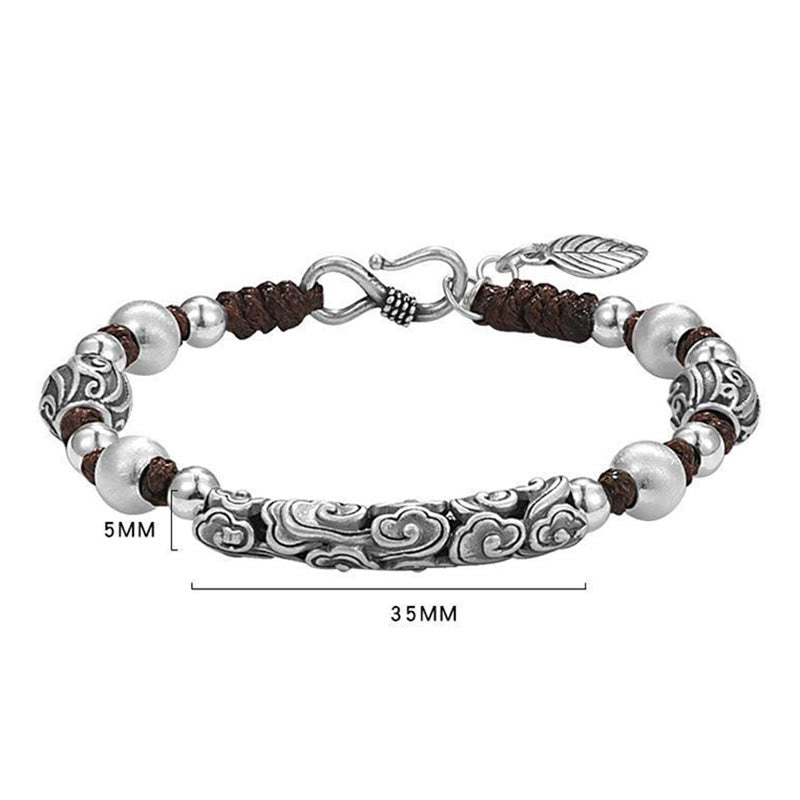 Tibet Handmade Copper 999 Sterling Silver Auspicious Cloud Wealth String Bracelet - Image 13