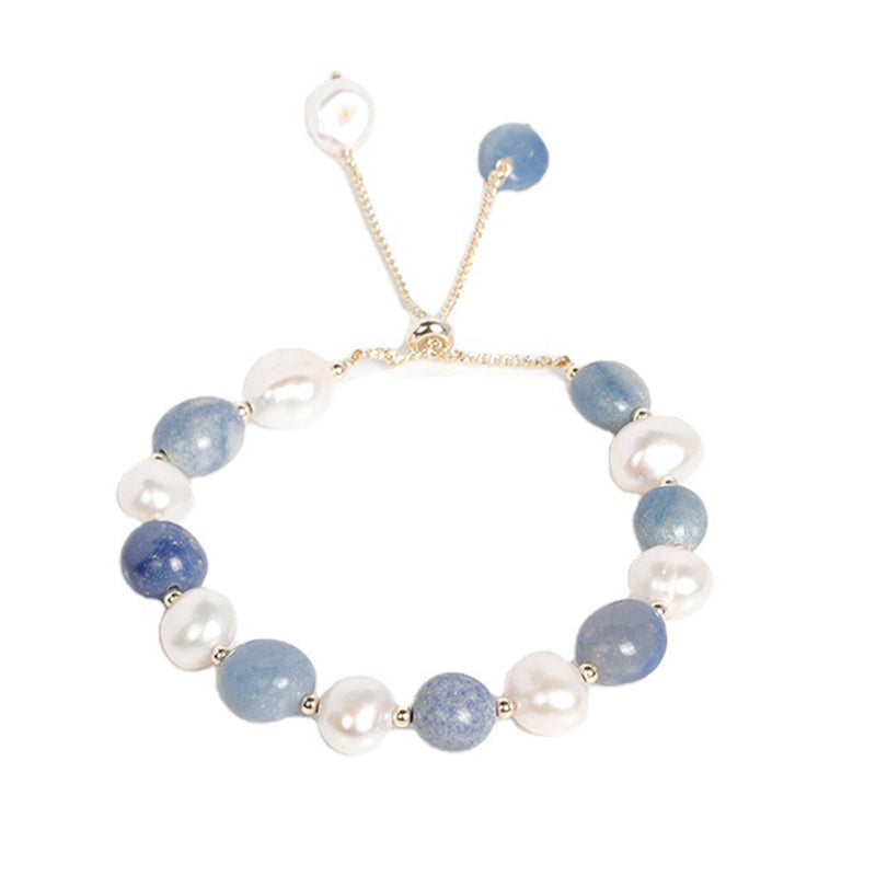 Natural Blue Aventurine Crystal Pearl Bead Healing Bracelet - Image 6