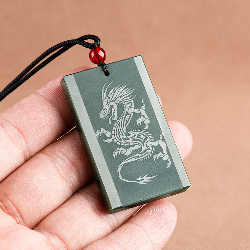 Hetian Cyan Jade Dragon Engraved Success Necklace Pendant - Image 4