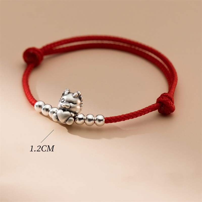 Handmade 999 Sterling Silver Year of the Dragon Luck Red Bracelet - Image 5