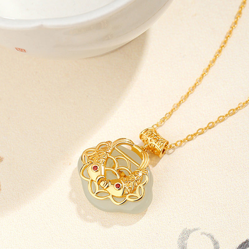 925 Sterling Silver Natural Hetian Jade Koi Fish Wealth Necklace Pendant - Image 7