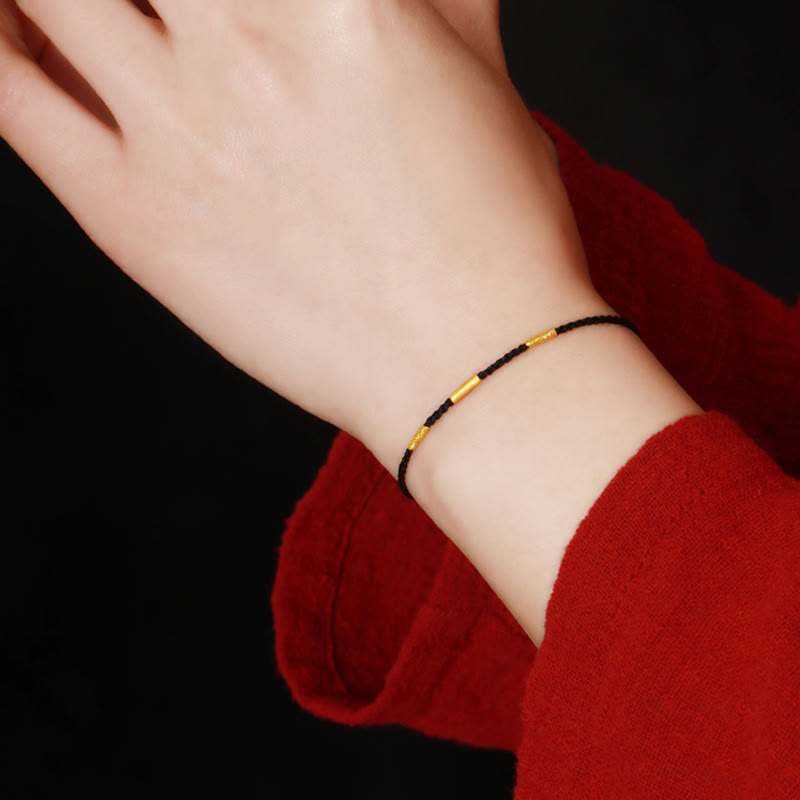 999 Gold Bead Handmade Four Thread Wishful Knots Braided Protection Bracelet - Image 10