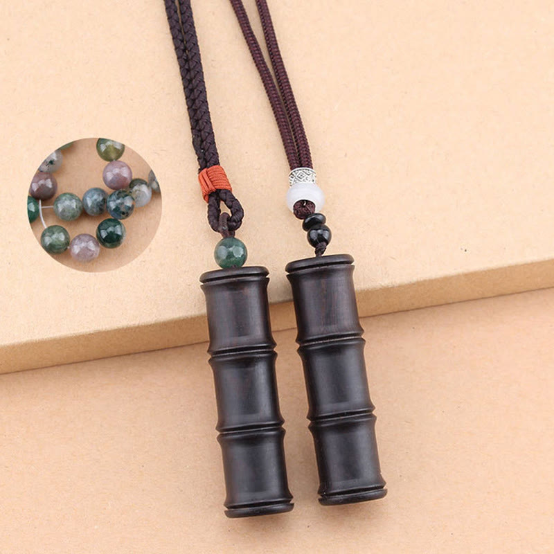 Ebony Wood Bamboo Pattern Ghau Prayer Box Peace Necklace Pendant - Image 13