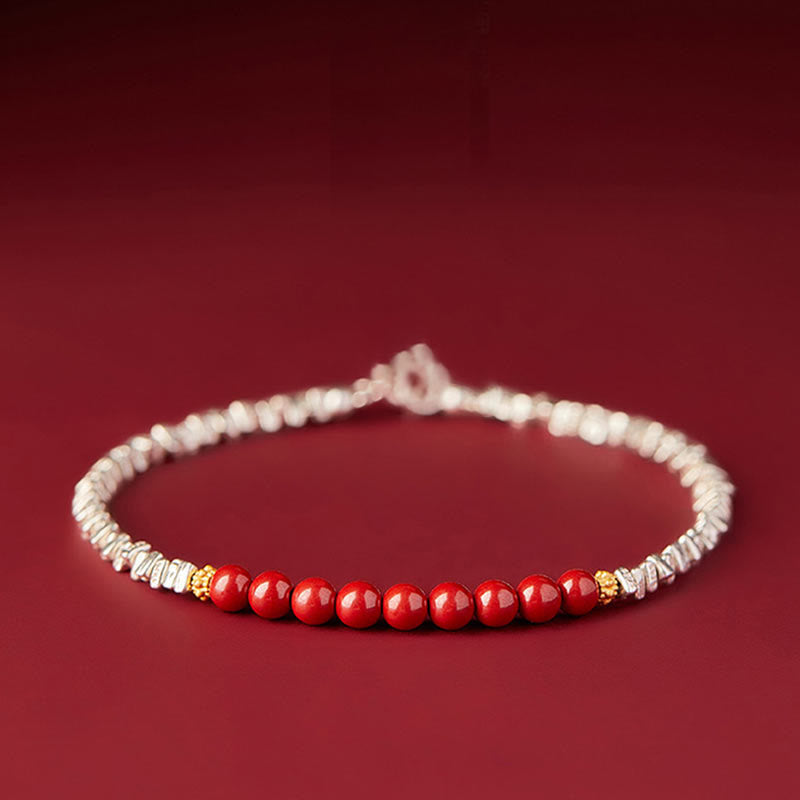 925 Sterling Silver Cinnabar Fu Character Blessing Bracelet