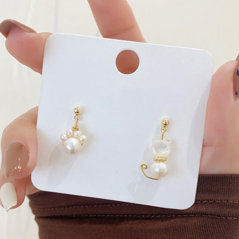 Cute Cat Paw Pearl Wisdom Stud Drop Earrings - Image 6