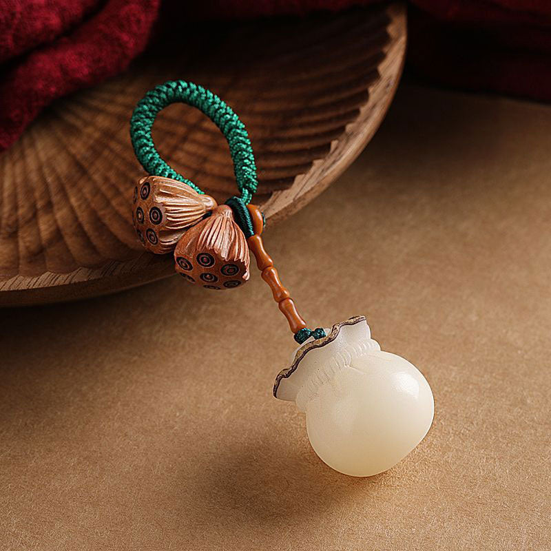 Lotus Natural White Bodhi Seed Peach Wood Luck Keychain Decoration - Image 6
