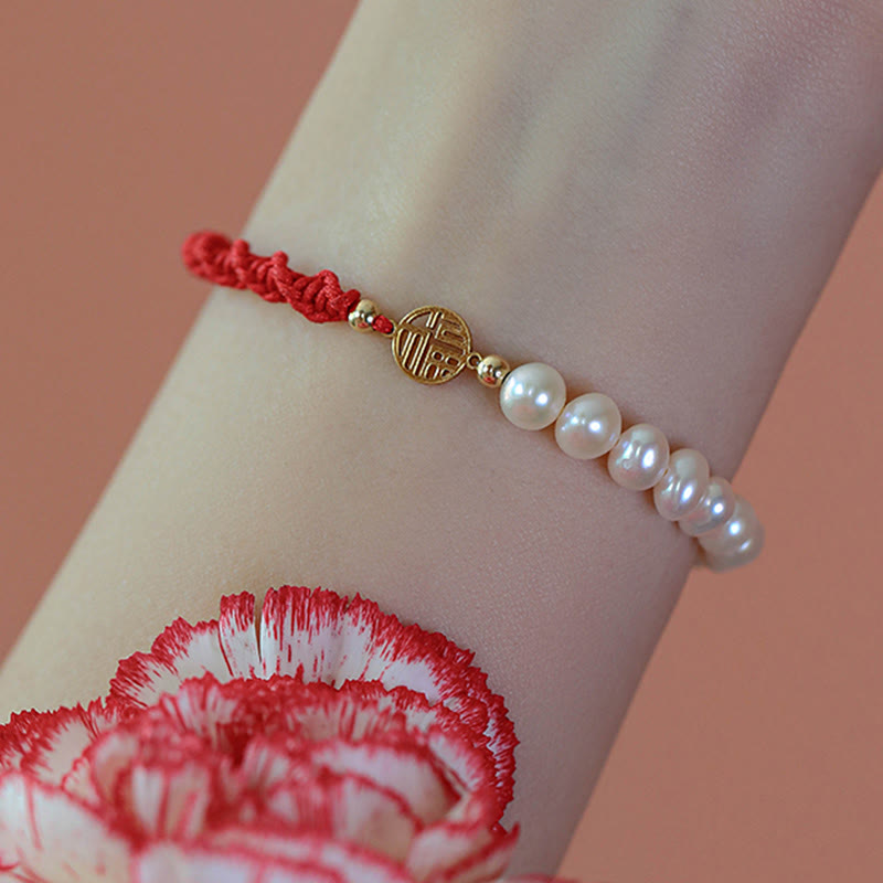 14K Gold Plated Pearl Bead Luck Protection Braid Red String Bracelet - Image 18
