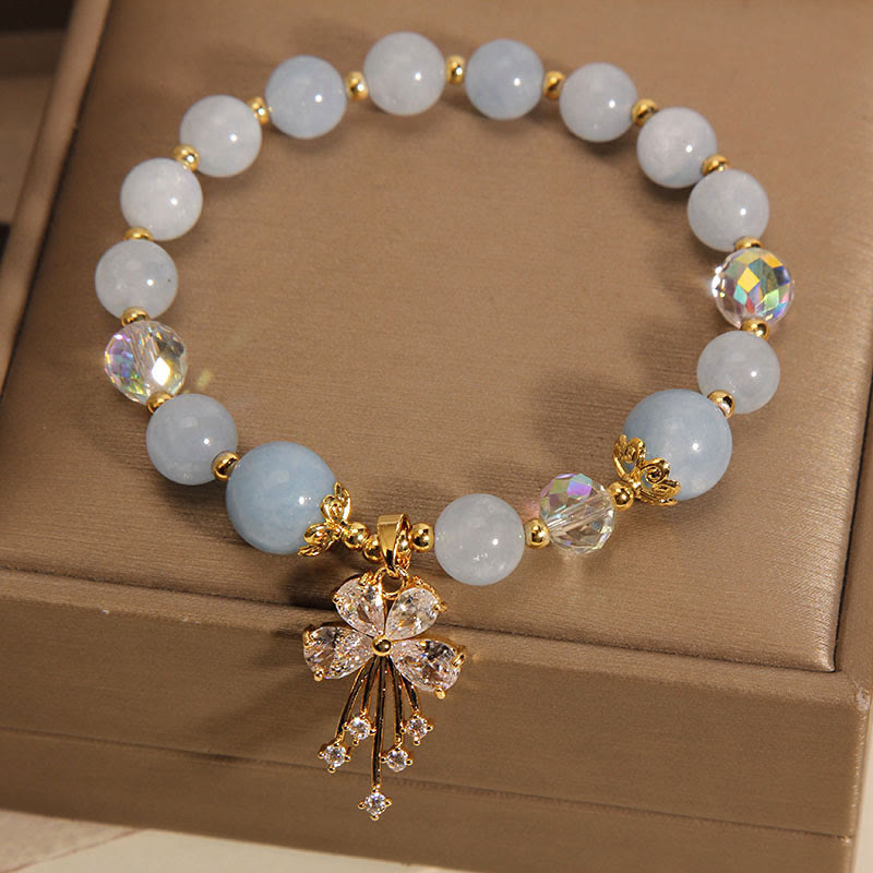 Aquamarine Pink Crystal Healing Zircon Butterfly Charm Bracelet - Image 4