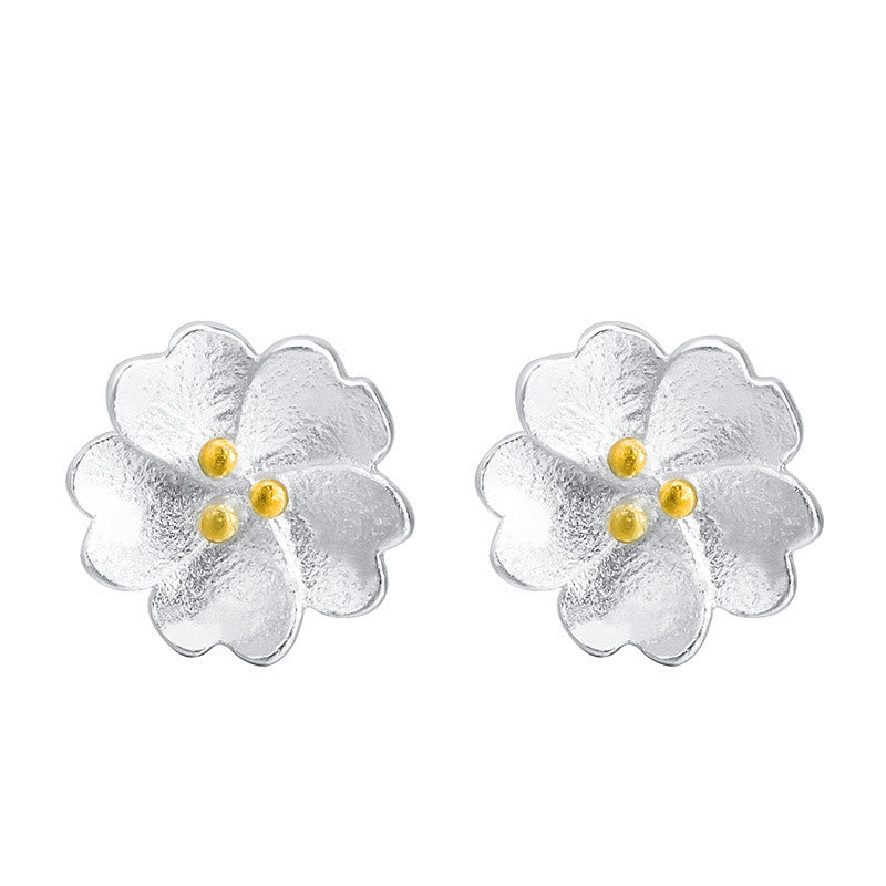 925 Sterling Silver Cherry Blossoms Floral Calm Stud Earrings - Image 9
