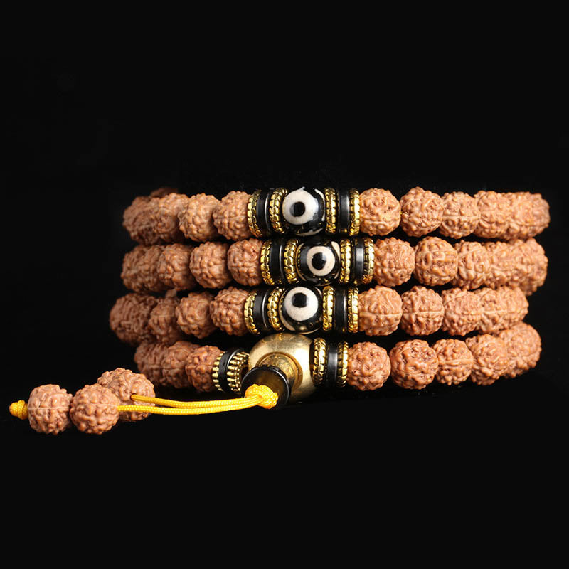 108 Mala Beads Rudraksha Bodhi Seed Dzi Bead Luck Wealth Bracelet - Image 10