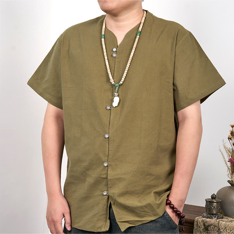 Men's Short Sleeve Button Down Cotton Linen Shirt - Image 10