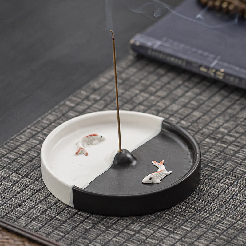 Koi Fish Pattern Spiritual Healing Ceramic Incense Stick Burner Decoration - Image 7
