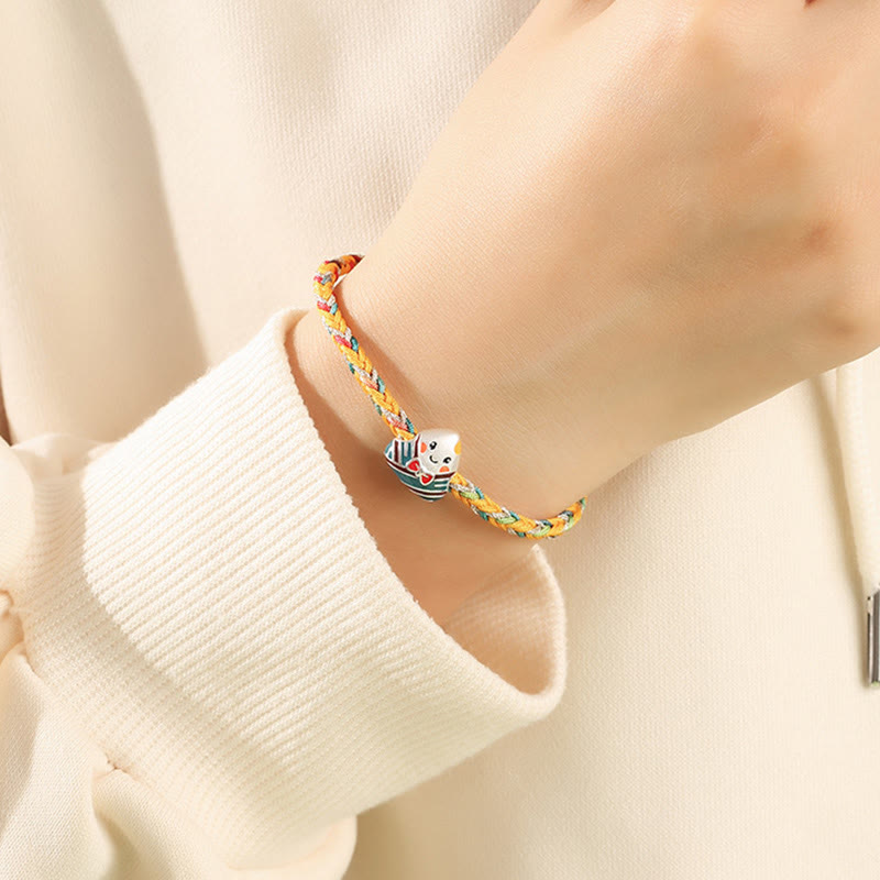 925 Sterling Silver Dragon Boat Festival Zongzi Pattern Luck Handmade Multicolored Rope Child Adult Bracelet - Image 8