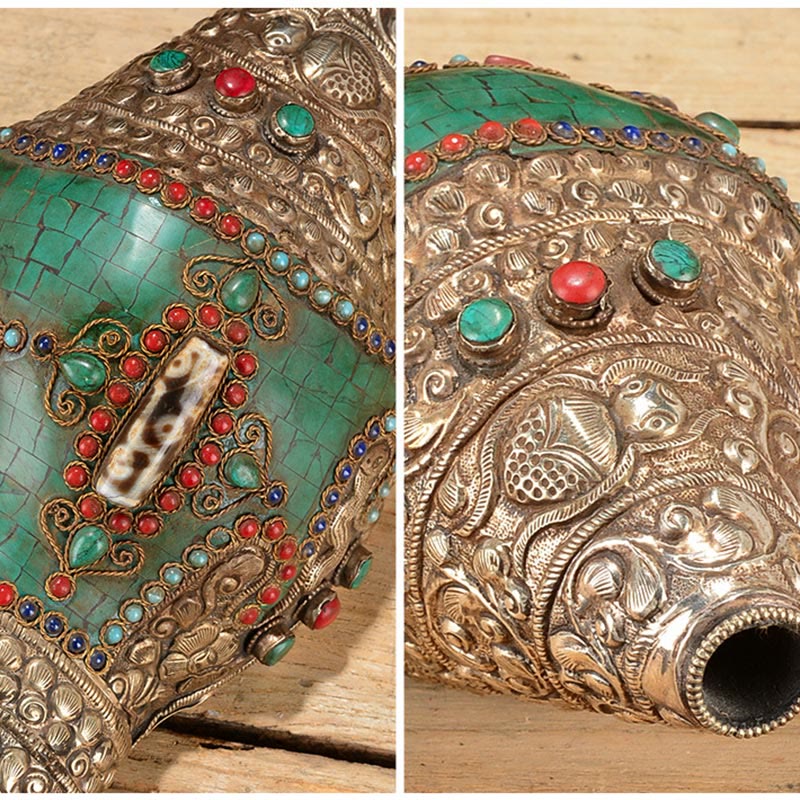 Tibetan Handmade Engraved Shankha Double Dorje Buddha Conch Shell Wealth Positive Decoration - Image 8