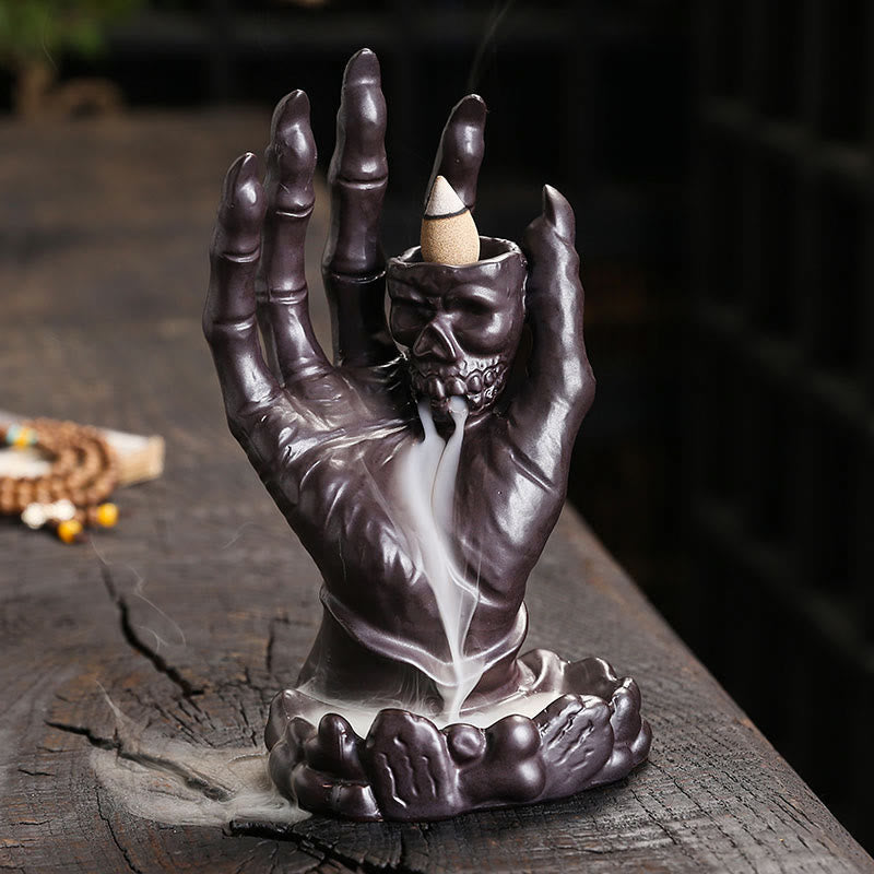 Halloween Ghost Hand Skull Head Ceramic Peace Healing Incense Burner Decoration