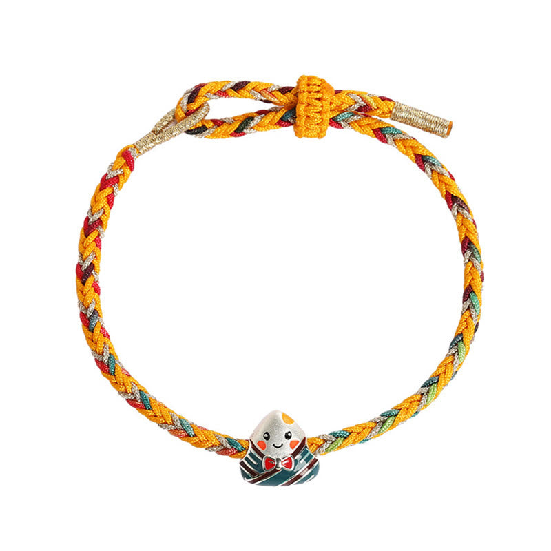 925 Sterling Silver Dragon Boat Festival Zongzi Pattern Luck Handmade Multicolored Rope Child Adult Bracelet - Image 12