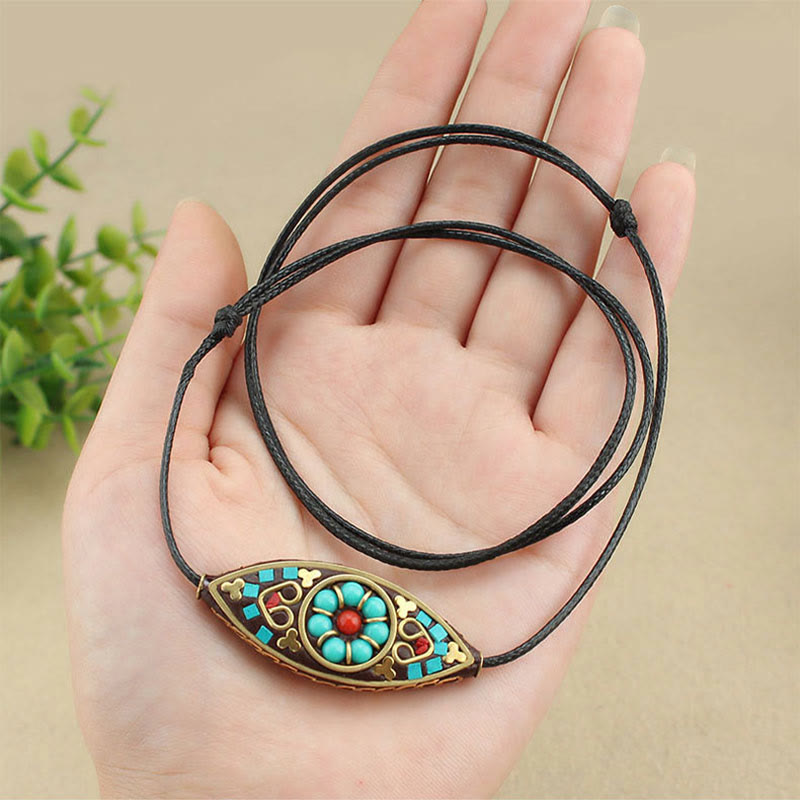 Tibet Turquoise Bead Marquise Pattern Protection Strength Necklace Pendant - Image 7