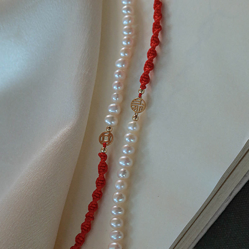 14K Gold Plated Pearl Bead Luck Protection Braid Red String Bracelet - Image 21