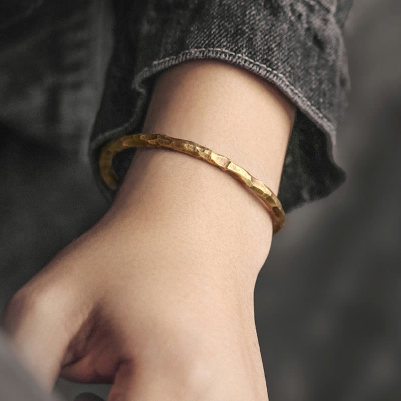 Tibetan Bump Texture Copper Luck Cuff Bracelet Bangle - Image 2