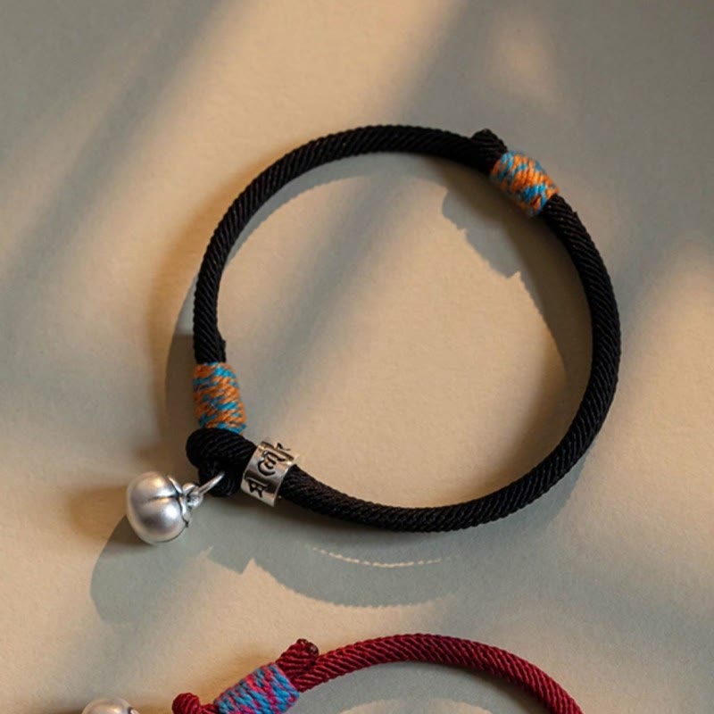 925 Sterling Silver Tibetan Handmade Om Mani Padme Hum Persimmon Charm Luck Protection Braided Bracelet - Image 3